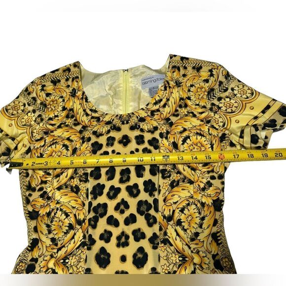Vintage 100% Silk Bloomingdale’s Yellow Leopard Print Short Sleeve Sheath Dress - Picture 4 of 7